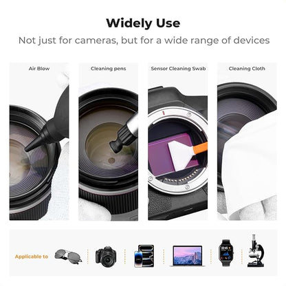 K&F CONCEPT 32-in-1 Camera Lens Cleaning Kit for DSLR Camera Lens Filter with Cleaning Pen+Air Blower+Cleaning Cloth*2+Full-Frame Swab*10+Cleaning Wipes*10+Vacuum Cleaning Cloth*6+Anti-Static Gloves