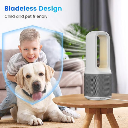 Misby Desk Fans Small Quiet, 13 Inch Bladeless Table Fan, 9 Speeds for Powerful Airflow, 70° Oscillating Fan with Night Light and Timer, Desktop Cooling Fan for Bedroom, Office, Nightstand, Grey