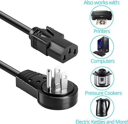 Maximm Monitor Computer Power Cord 5 Ft Flat Plug 360° Rotating PC Cable 3 Prong for, Desktop, Printer, Scanner, 16 AWG NEMA 5-15P to IEC13 - UL Certified