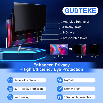 GUDTEKE Computer Privacy Screen Filter 24" Hanging Privacy Screen Protector Compatible Widescreen Computer Monitor with Aspect Ratio 16:9,Anti-Glare Privacy Screen Protector for 23.6" 23.8" Monitor