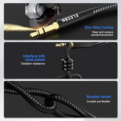 Elecan Headphone Extension Cable 10 Ft, 1/8 Inch 3.5 MM AUX Cord Wire Male to Female, Hi-Fi Sound Thin&Slim Braided TRS Stereo Audio Beats Cable Extender for Car,Home Stereos, Speaker,Phones