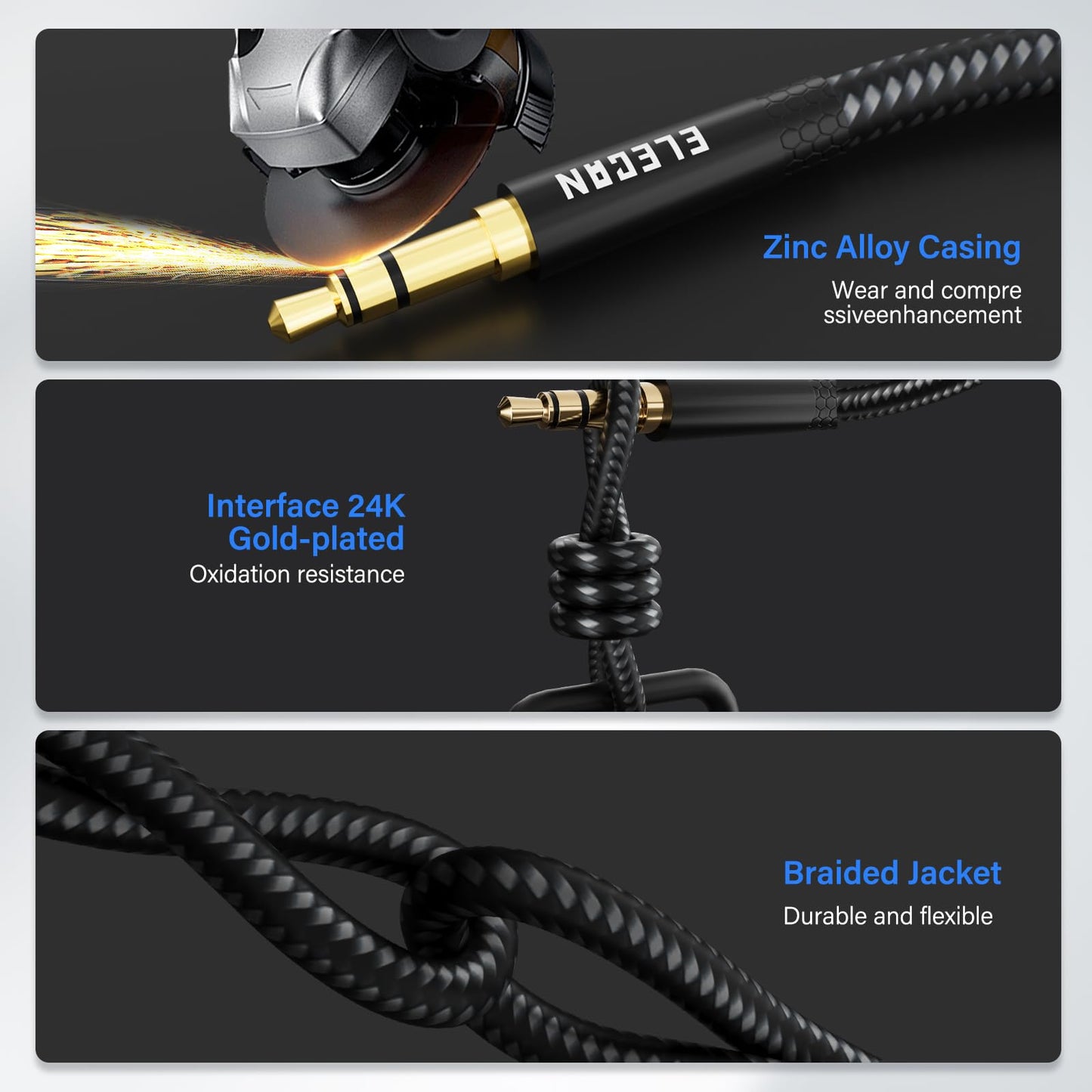 Elecan Headphone Extension Cable 20 Ft, 1/8 Inch 3.5 MM AUX Cord Wire Male to Female, Hi-Fi Sound Thin&Slim Braided TRS Stereo Audio Beats Cable Extender for Car,Home Stereos, Speaker,Phones