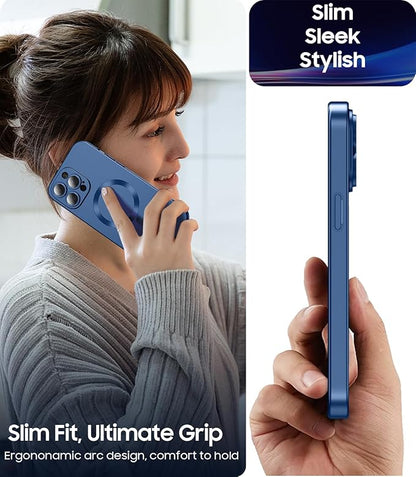 LEKEVO Magnetic for iPhone 14 Pro Max Case [Compatible with MagSafe][Built-in Camera Lens Protector] Slim Soft TPU Bumper Shockproof Metallic Luster Phone Case (Blue)