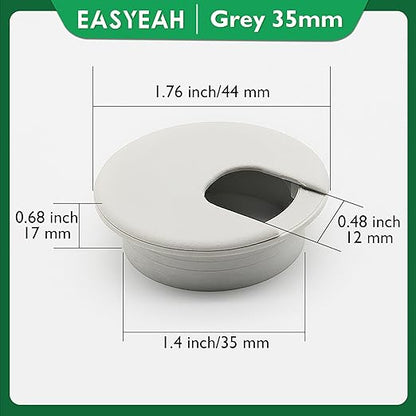 2 Pcs Desk Grommet 1-3/8" / 35 mm, Desk Cord Hole Cover, Cable Grommet ABS Plastic, Desk Hole Grommet for Home & Office Pc, Detachable Cable Cord Organizer-Light Grey