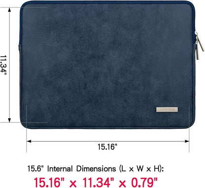 RAINYEAR 15.6 Inch Laptop Sleeve Protective Case PU Suede Leather Zipper Padded Cover Water Resistant Carrying Bag Compatible with 15.6" Notebook Computer Chromebook(Deep Blue)
