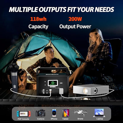 200W Portable Power Station (400W Peak), mormluck 118Wh Solar Generators with 110V/200W AC Outlet（NO SOLAR PANEL）, 32000mAh Lithium Battery for Home Backup, Outdoor Adventures, and RV Emergencies