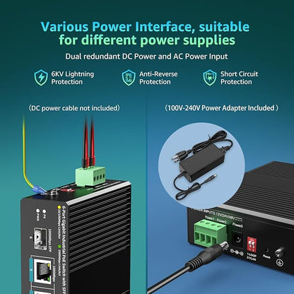 YuanLey 6 Port Industrial Switch with 4 Port PoE Gigabit, 1 1000Mbps Uplink, 1 SFP Port, Unmanaged Din-Rail PoE Switch with 66.25W Power Adapter, Support IEEE802.3af/at, VLAN & Loop