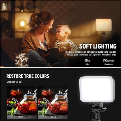 NEEWER Basics LED Video Light Panel Lighting Kit, Bi Color Dimmable Portable Studio Lights with Tripod Stand & Filters, 3200K~5600K CRI 95 750lux for Photography Video Recording Live Streaming, BP66