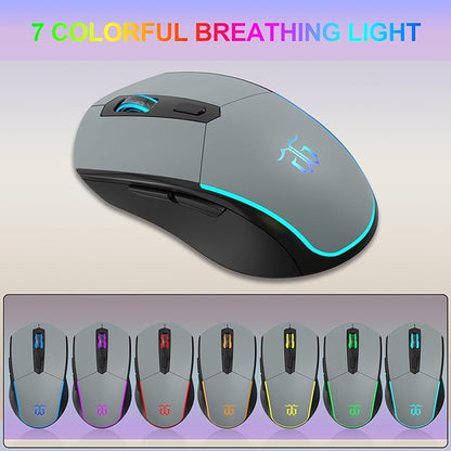 Snpurdiri 60% Wireless Gaming Keyboard and Mouse Combo,Rainbow Backlit Rechargeable 2000mAh Battery,Mini Mechanical Feel Keyboard + Popular RGB Mice for Gaming,Business Office(Gray-Black-Orange)