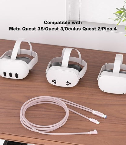 16FT VR Charging Link Cable | USB 3.0 High-Speed Data & Charge for Meta Quest 3S/3/2/Pro, Pico 4 and PC/SteamVR USB-C Charger Cord for VR Headset - Pink