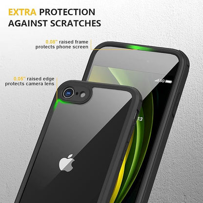 Miracase for iPhone SE Phone Case 3rd/2nd Generation 2022 2020 Full-Body with Built-in Glass Screen Protector, Heavy Duty 360° Protective Shockproof Bumper Cover for iPhone 8/SE 4.7 Inch, Black