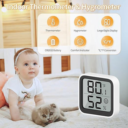 NOKLEAD Thermometer Humidity Meter Inside Mini Hygrometer Monitor Room Temperature Measuring Device with Face Icon Comfort Indicator ℃/℉ Switch for Baby Room Greenhouse Office Living Room（2）