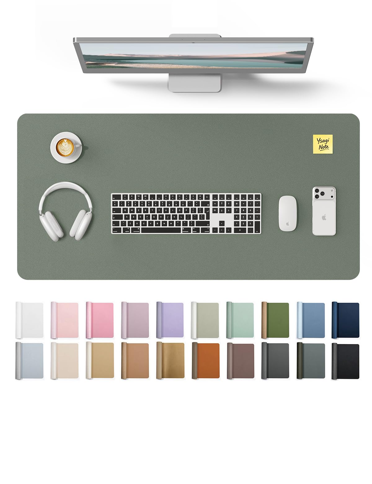 YSAGi Leather Desk Protector, Office Mat, Large Mouse Mat, Non-Slip PU Leather Blotter, Laptop Desk Pad, Waterproof Writing Pad for Office and Home (Dark Green, 35.4" x 17")