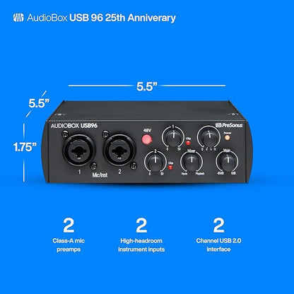 PreSonus AudioBox 96 25th Anniversary USB Audio Interface with Studio One Artist DAW Recording Software