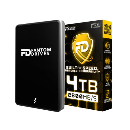 Fantom Drives - 4TB External 3D NAND TLC Portable Solid State Drive - Thunderbolt 3 & 4 USB 3.2 Type-C - 2800MB/s -TB3X-2300N4TB