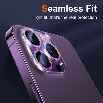 UniqueMe [3 Pack Compatible for iPhone 14 Pro Max/iPhone 14 Pro Camera Lens Protector Tempered Glass,[Case Friendly][Scratch-Resistant][Night Shooting Mode]-Glitter Colorful