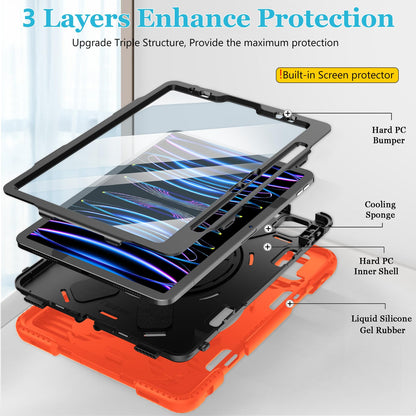 Case for iPad Pro 11 Inch 2022/2021/ 2020/2018: Silicone Cover for iPad 11 Inch 4th/ 3rd/ 2nd/ 1st/ Generation with Screen Protector- Stand- Handle- Shoulder Strap- Pencil Holder-Orange