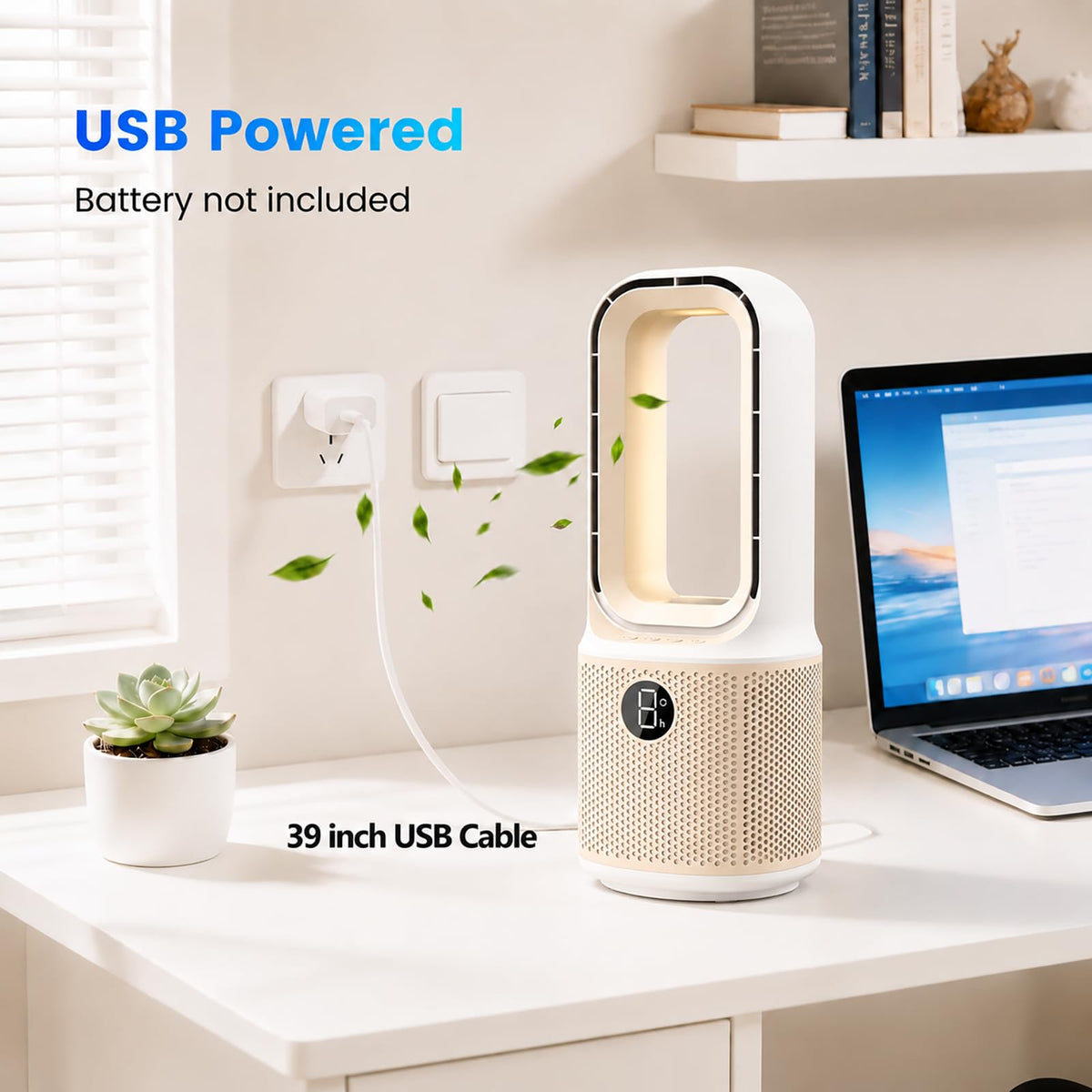 Misby Desk Fans Small Quiet, 13 Inch Bladeless Table Fan, 5 Speeds, 70° Oscillating Fan with Night Light and Timer, Desktop Cooling Fan for Bedroom, Office, Nightstand