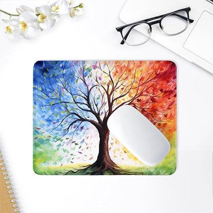 ITNRSIIET Mouse Pad with Stitched Edge Premium Textured Smooth Precise Operation Waterproof Washable Non-Slip Rubber Base Desktop Protection Mat, 10.2×8.3×0.12 inches, The Tree of Life