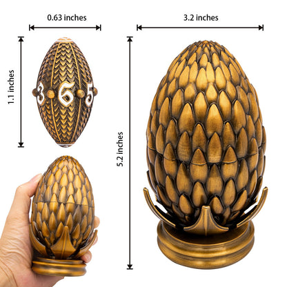 ARUOHHA DND Metal Dice Antique Gold Dragon Egg Dice with Rotating Dragon Egg Shell, Role Playing Game RPG Polyhedral D and D Dice Set D20 D12 D10 D8 D6 D4