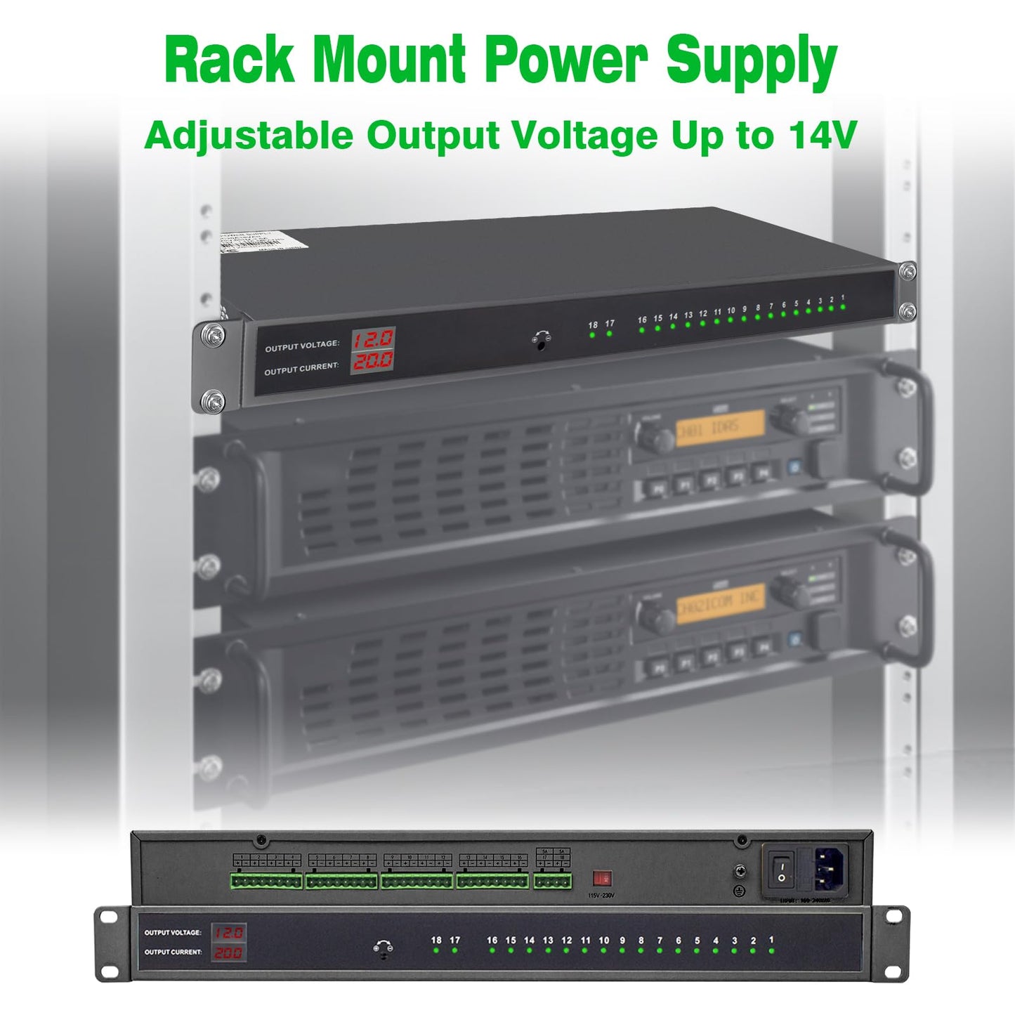 UltraPoE 1U 12V 20A 18-Channel Rack Mount Power Supply