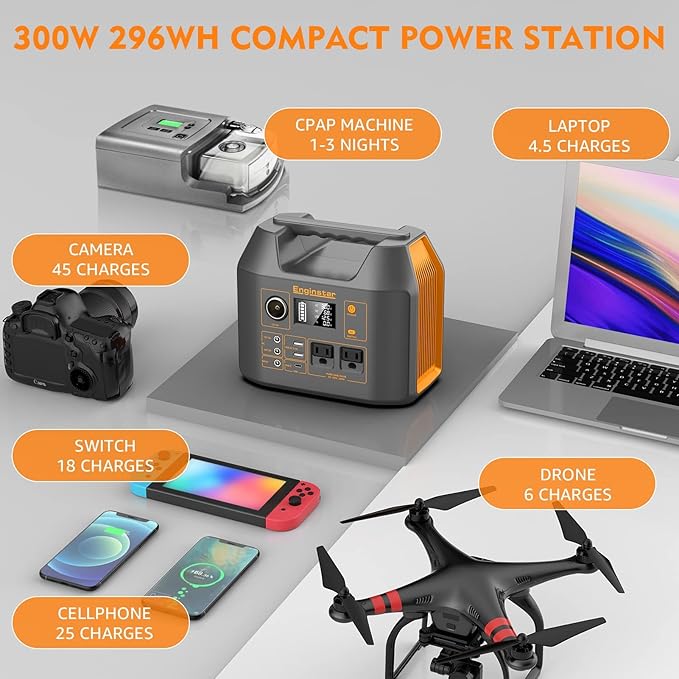 EnginStar 296Wh Portable Solar Generator, Pure Sine Wave Power Station