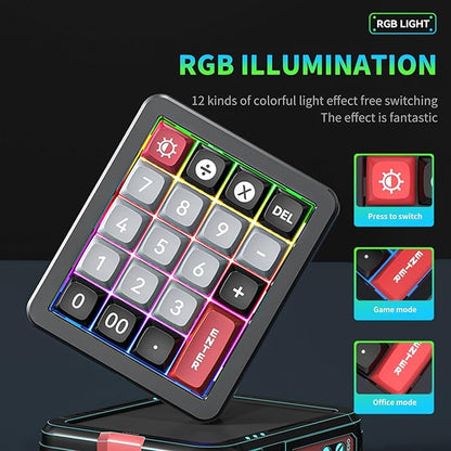 Adventurers K812 Wired Mechanical Numeric Keypad, 19-Key Hot-Swappable RGB Numpad, Macro Programmable, Detachable Type-C Cable, Game/Office Mode Switch – for PC/Laptop/Desktop (Black)