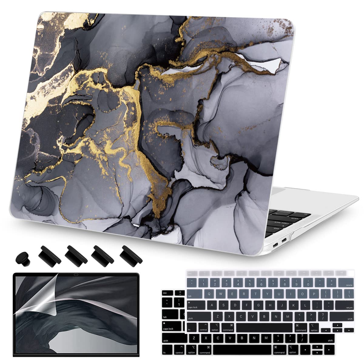 Teryeefi for MacBook Air 13 inch Case 2021 2020 2019 2018 Release (Model A2337 A2179 A1932 Retina Display with Touch ID), Plastic Hard Shell Case & Keyboard Cover for MacBook Air 13 M1, Gold Flowers