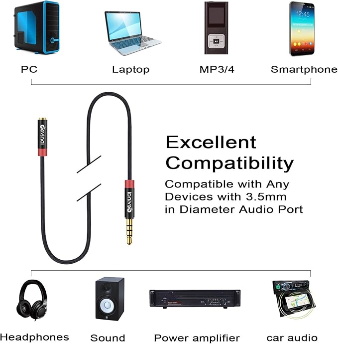 Devinal 3.5mm TRRS Headphone Extension Cable, 1/8" inch Female 4-Pole to Male Extension Cord, Mini-Jack Aux Stereo Audio Connector 10Ft/3M (2 Pack)