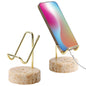TransMarble Marble Phone Stand with Metal Holder, Charging Available While Using, Swipe Up to Unlock, Made of Natural Marble as Business Card Holder for Office Desk (Starry White + Gold)