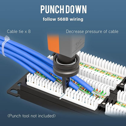 Iwillink 10Gbps Cat6A Patch Panel 48 Port, Network Patch Panel UTP 19-Inch, Wallmount or Rackmount 2U RJ45 Patch Panel Punch Down Block for Cat6A, Cat6, Cat5e Cat5 Cabling