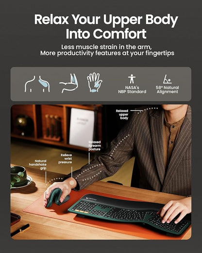 ProtoArc Ergonomic Vertical Mouse, EM11 NL Rechargeable Wireless Mouse Bluetooth, Ergo Mice with 3 Multi-Device for PC/Notebook/Laptop, 2.4GHz Optical Mice for Windows, Mac OS, Green