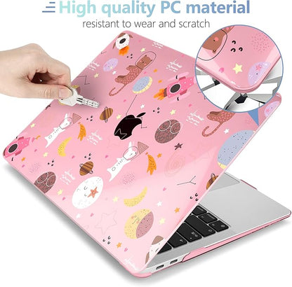 MEEgoodo for MacBook Air 13 inch Case 2021 2020 2019 2018 Released A2337 M1 A2179 A1932 with Touch ID, Plastic Hard Shell & Keyboard Cover Compatible with MacBook Air Case 13.3,Space & Animals