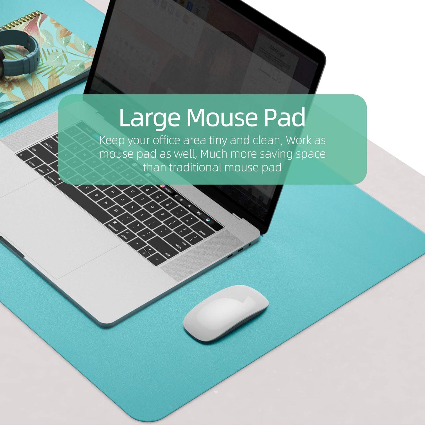 YSAGI Dual-Sided Desk Pad Protector, Desk Mat with Non-Slip - Waterproof PU Leather Office Desk Blotter for Mouse, Keyboard, Writing,35.4" x 17", Calamine Blue+Cobalt Green