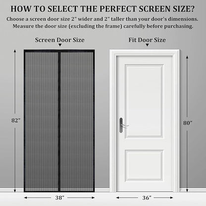 Magnetic Screen Door - Self Sealing, Heavy Duty, Hands Free Mesh Partition Keeps Bugs Out Let Breeze in- Pet and Kid Friendly - Keep Open Feature - Fit Door Size 36 x 80 Inch