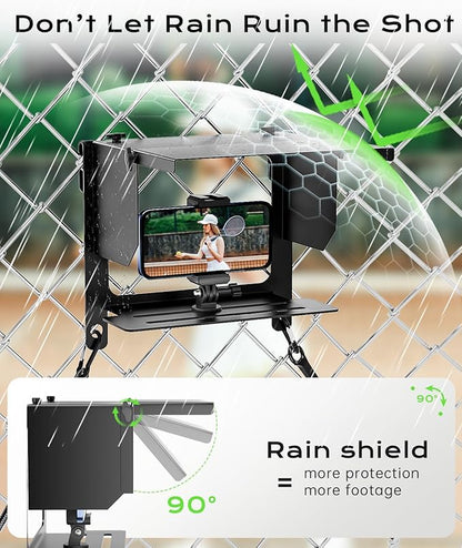 Cell Phone Fence Mount Shade - All-in-One Mounting Kit for iPhone, GoPro, Samsung, Mevo Start, Insta360 and Action Cameras, Ideal for Recording Baseball, Football, Tennis Games