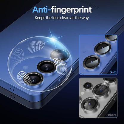 X-it Camera Lens Protector for Samsung S25, 9H Tempered Glass, Independent Metal Aluminum Edge Original Protection Design, Suitable for Phone Case, Anti-scratch, Anti-reflective,Navy