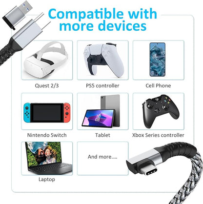 Link Cable 16FT VR Cable Compatible with Meta Oculus Quest 2/Quest 3S/Quest 3/Pro Pico, Nylon Braided Accessories and Gaming PC Steam VR, USB 3.0 Data Transfer Type C Cable, for VR Headset