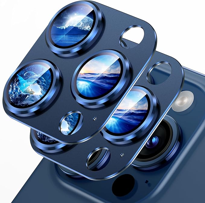 Uyiton Compatible with iPhone 15 Pro/iPhone 15 Pro Max Camera Lens Protector, [Not Easy to Break][Strong Adsorption][Case-Friendly] Metal Tempered Glass Rear Camera Screen Cover - Natural Titanium