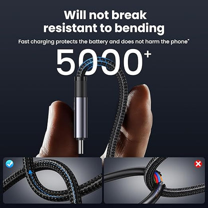 240W Multi Charging Cable, 4ft 6-in-1 USB C Cable Fast Charging Cords with USB-C/A Ports to IP/Type C/Micro Connectors for Pad/Cell Phones/Tablets/Laptop