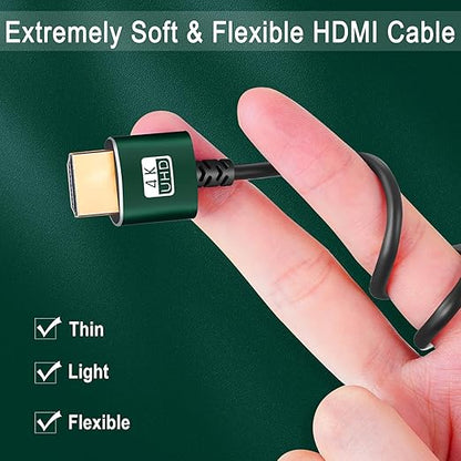 Slim HDMI Cables 1.6FT, Ultra Soft & Thin HDMI to HDMI Cord, Extreme Flexible & Skinny HDMI Wire Supports High Speed 4K@60Hz 18gbps 2160p 1080p