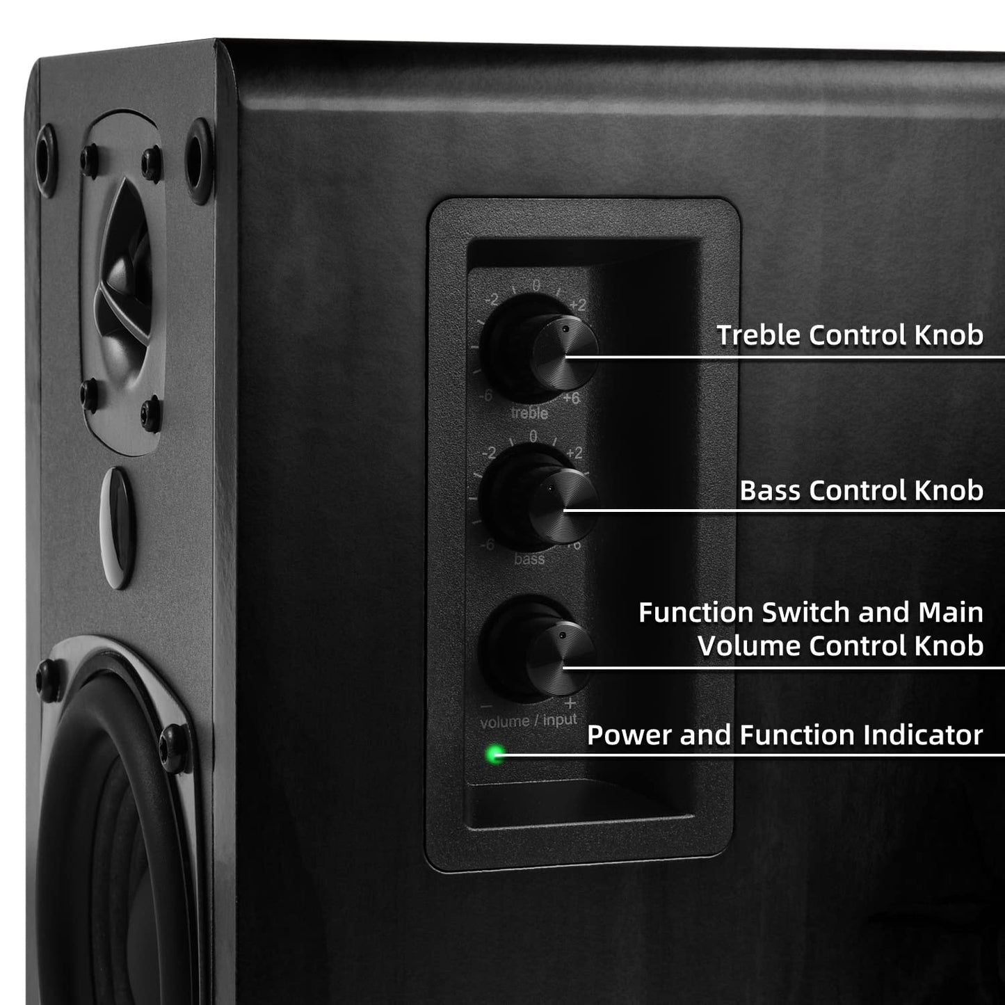 SINGING WOOD BT27 Active Powered Bluetooth Bookshelf Speakers - 60W RMS Studio Monitor Speakers for PC, TV, Turntable - High Fidelity Wooden Enclosure with Remote Control - Black
