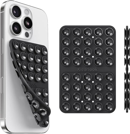Klearlook Silicone Suction Cup Phone Case Mount Double Sided, Silicon Sticky Phone Grip with Higher Suction for Cell Phone, Hands-Free Phone Accessories Holder for Selfies and Videos, Black