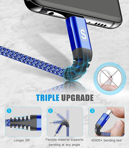 sweguard USB Type C Charger Cable [3-Pack,10ft+6.6ft+3.3ft] iPhone 15 Charger Nylon Braided Cord for iPhone 15 Pro Max Samsung Galaxy S23 S22 S21 S20 S10 Note 20 10 Flip A53 A54 Pixel LG Moto PS5-Blue