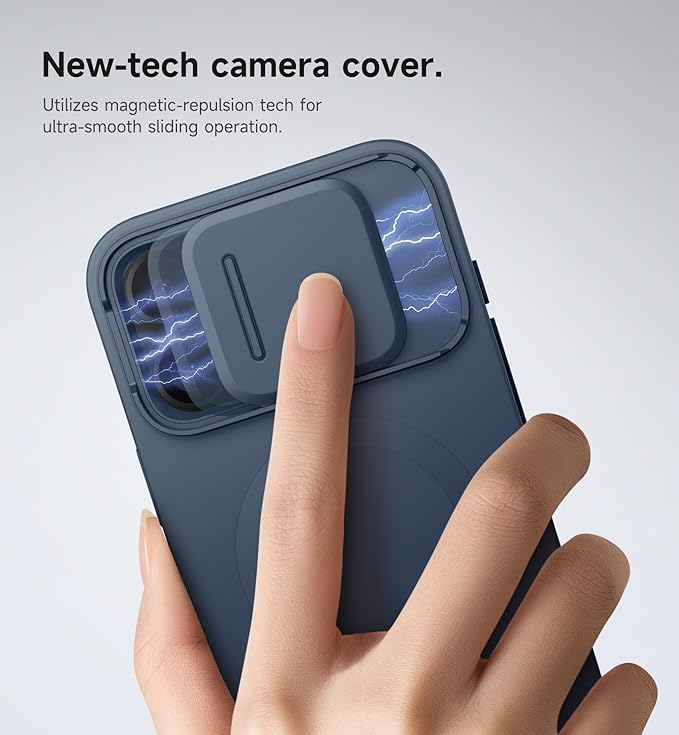 SURITCH for iPhone 16 Pro Max Case with Magnetic Camera Slide Cover and Adjustable Kickstand, Compatible with MagSafe, Shockproof Bumper Case Slim Protective Cover 6.9 Inch, Blue