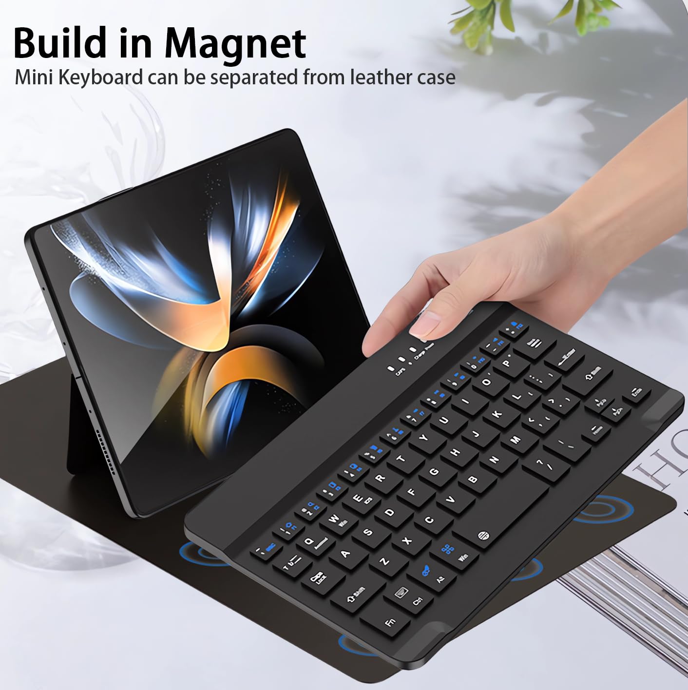 for Samsung Galaxy Z Fold 8 Ultra/8/7/6/5 Keyboard and Mouse, Portable Mini 7.9 inch Bluetooth Keyboard with Leather Case and Capacitive Pen, 4 in 1 Travel Set for Fold8 Wide Fold7 Accessories