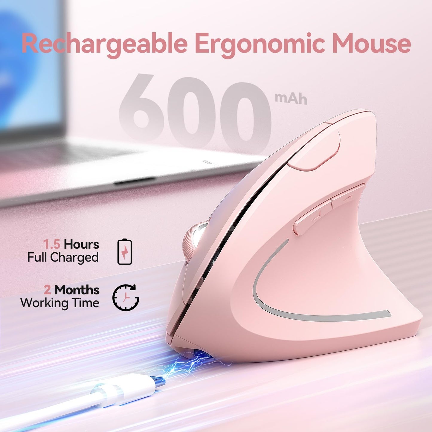TECKNET Wireless Ergonomic Mouse, Rechargeable Wireless Vertical Mouse