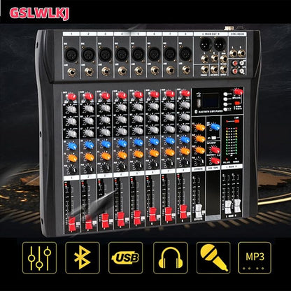 8 Channel Professional Digital Mixer Sound Board Console Bluetooth Live Studio Audio Mixer Power Mixing USB (110V-220V)