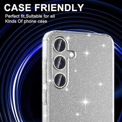 for Samsung Galaxy S24 FE Camera Lens Protector, Individual Metal Ring Tempered Glass Lens Cover, [Strong Adsorption] Scratch Resistant Ultra-Thin HD Clear Lens Cover, 1 Set-Silvery Sparkly