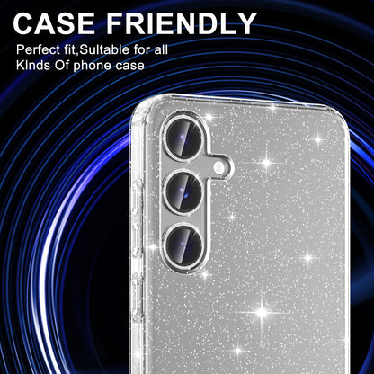 Avocase for Samsung Galaxy S25 Camera Lens Protector, Individual Metal Ring Tempered Glass Lens Cover, [Strong Adsorption] Scratch Resistant Ultra-Thin HD Clear Lens Cover, 1 Set-Silvery Sparkly